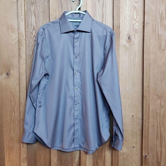 Michael Kors Long Sleeve Button Up Dress Shirt, Large Neck 16- Slim Fit, Gray - Picture 1 of 11
